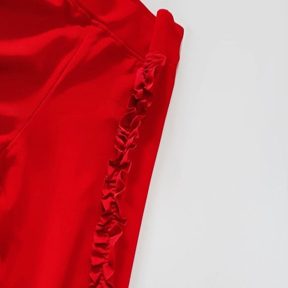 NWOT Love Moschino red ruffled accent trim cotton blend elastic waist pants, 8 - Picture 12 of 13